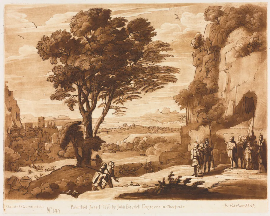 Liber Veritatis:  No. 145, A Landscape, with Figures, Simon brought before Priam by Richard Earlom