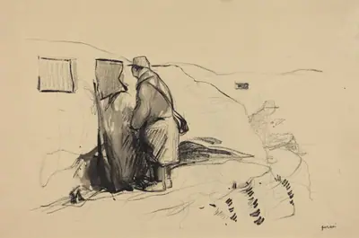 a) In the Trenches (recto); b) Study for In the Trenches (verso)