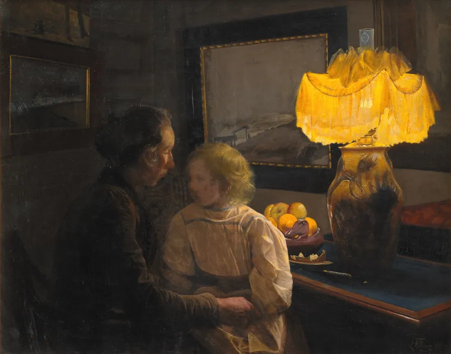 Moder fortæller. Kunstnerens hustru og datter by L.A. Ring