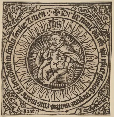 Divine Infant with the Globe in a Circle with Four Angels