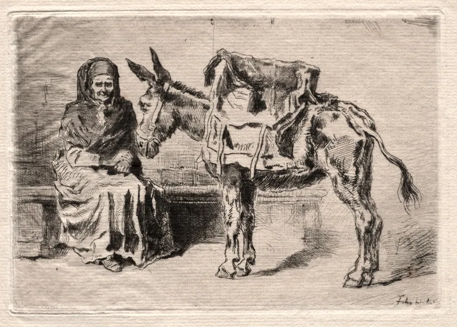 Seated woman with Mule by Félix Hilaire Buhot