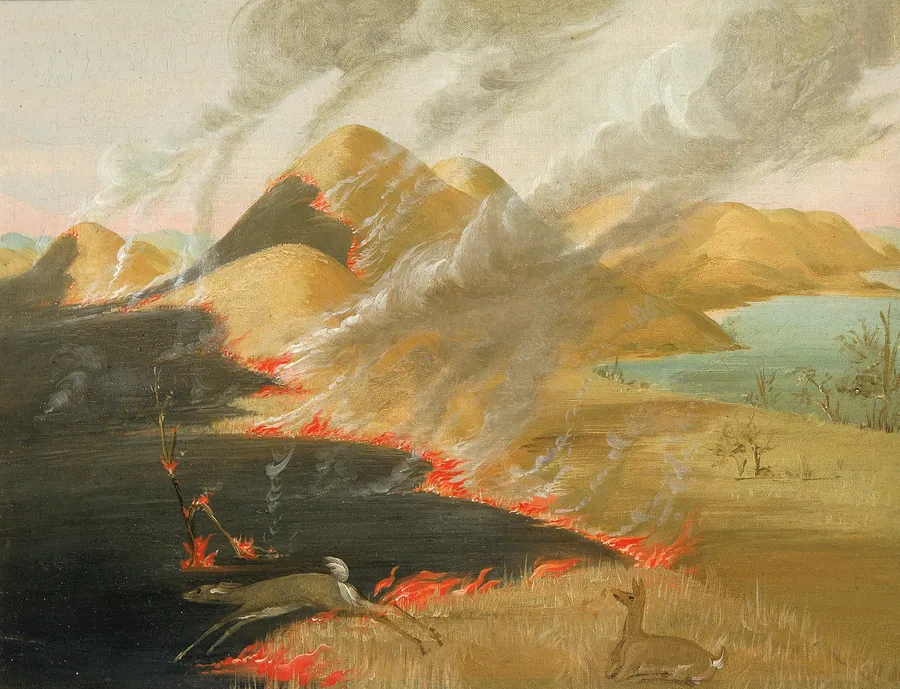 Prairie Bluffs Burning by George Catlin, born Wilkes-Barre, PA 1796-died Jersey City, NJ 1872