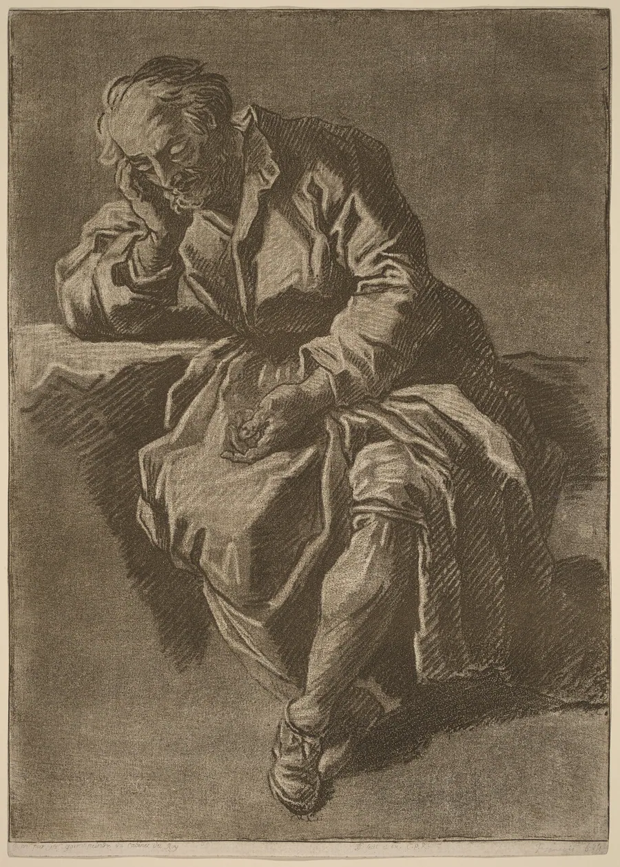 A Seated Elderly Man Asleep by Jean-Charles François