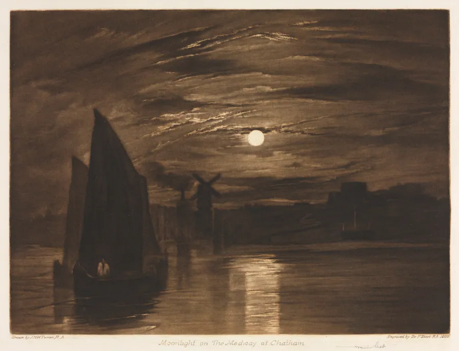 Moonlight on the Medway at Chatham by Frank Short