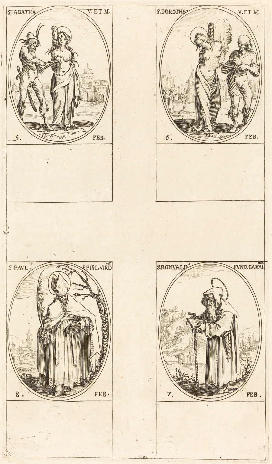 St. Agatha; St. Dorothy; St. Romuald of Ravenna; St. Paul, Bishop of Verdun by Jacques Callot