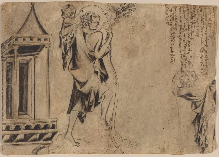 An Aedicule with Two Studies of Saint Christopher by Austrian 14th Century