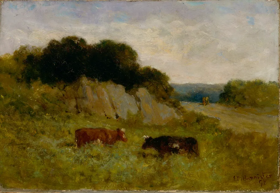 Untitled (landscape with two cows) by Edward Mitchell Bannister, born St. Andrews, New Brunswick, Canada 1828-died Providence, RI 1901