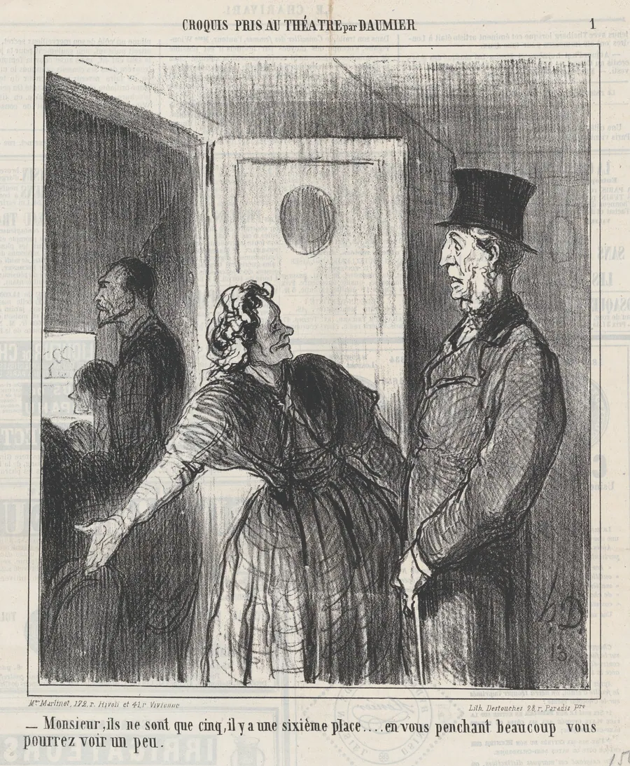 Sir, so far there are only five people here..., from 'Theater sketches,' published in Le Charivari, April 3, 1864 by Aaron Martinet
