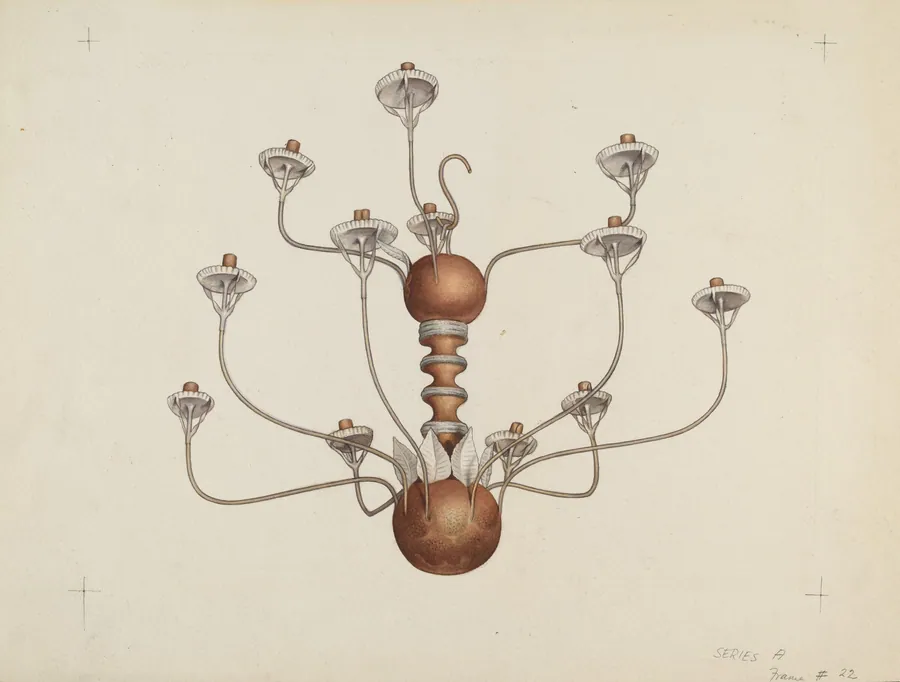 Wood and Tin Chandelier by George Constantine