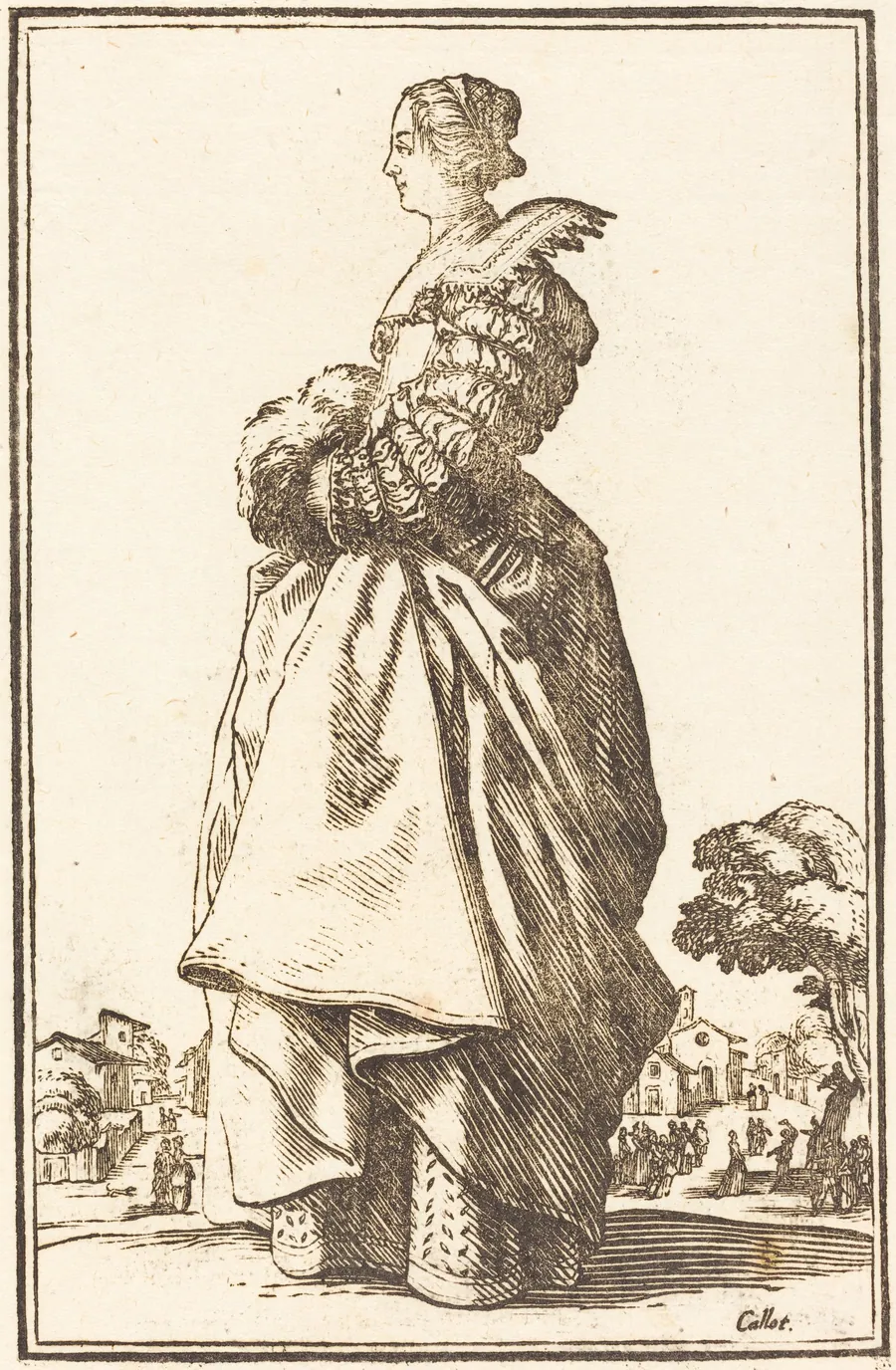Noble Woman in Profile with her Hands in a Muff by French 17th Century