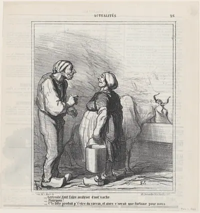 Gertrude, we need to have our cow analyzed, from 'News of the day,' published in Le Charivari, February 1, 1866
