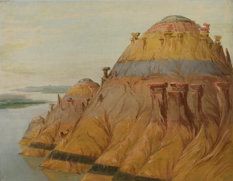 Picturesque Clay Bluff, 1700 Miles above St. Louis by George Catlin, born Wilkes-Barre, PA 1796-died Jersey City, NJ 1872