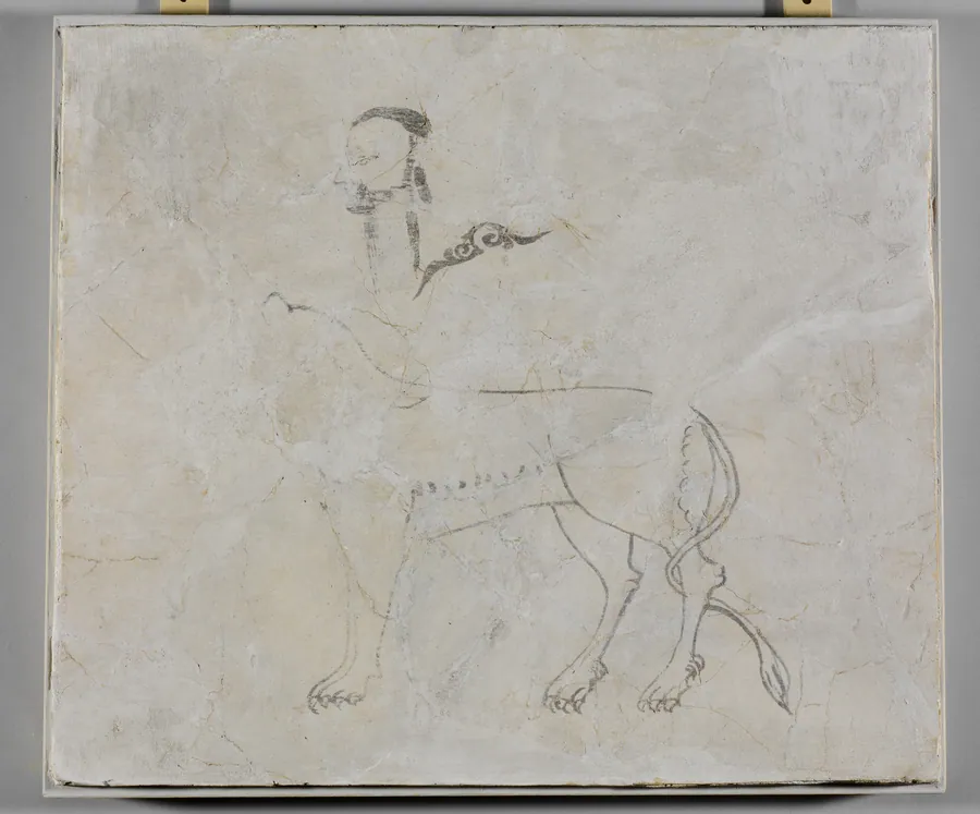 Panel with Sketches of a Man, a Lion and an Arabesque