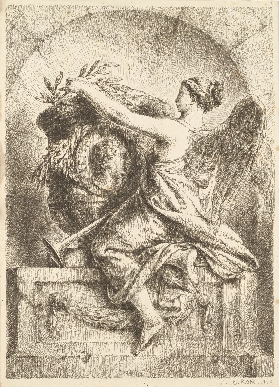 The Goddess of Fame Placing a Laurel Wreath on the Memorial to General Keith by Bernhard Rode