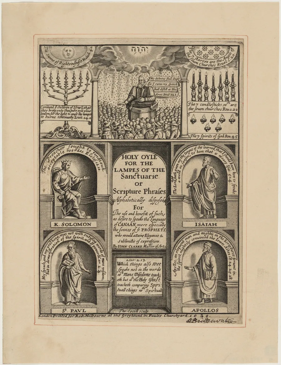 Title Page for Holy Oyle for the Lampes of the Sanctuarie, John Clarke by Thomas Cecil