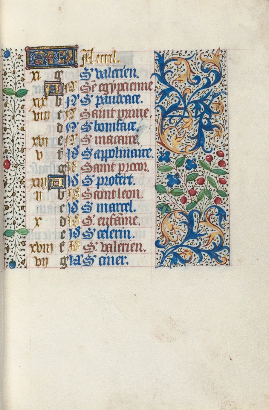 Book of Hours (Use of Rouen): fol. 4r, Calendar Page for April by Master of the Geneva Latini