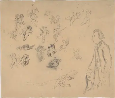 Sheet with putti and several figures