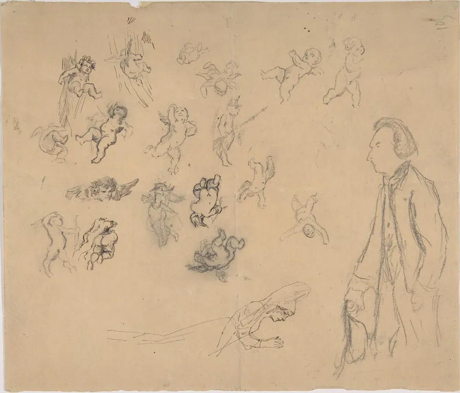 Sheet with putti and several figures by Félicien Rops