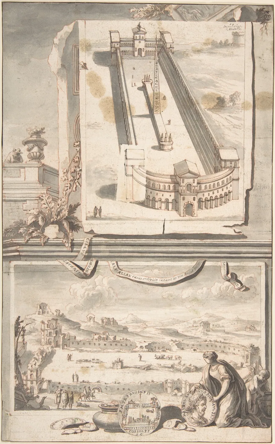 Reconstruction of the Circus of Caracalla (above) and a View of the Ruins (below) by Jan Goeree