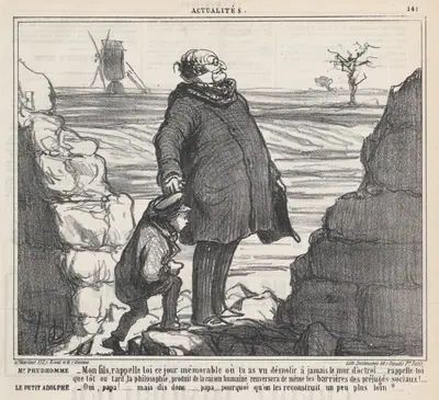 Mr. Prudhomme and young Adolph, from 'News of the Day,' published in Le Charivari, January 27, 1860
