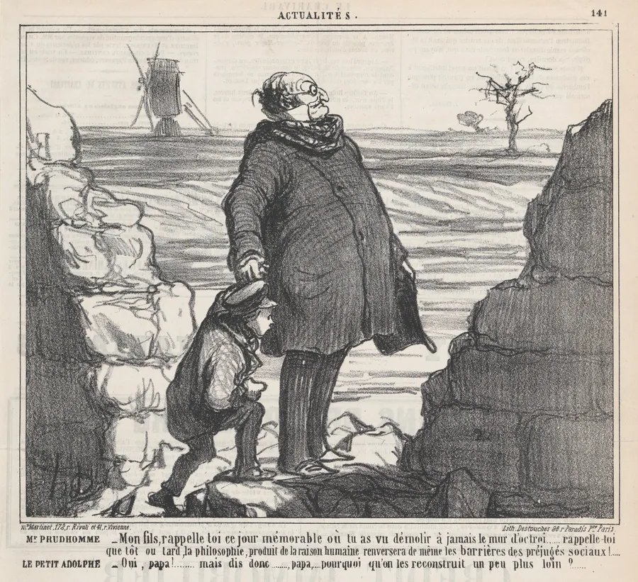 Mr. Prudhomme and young Adolph, from 'News of the Day,' published in Le Charivari, January 27, 1860 by Destouches