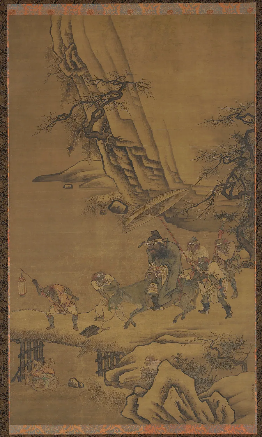 Zhong Kui and demons crossing a bridge by Attributed to Dai Jin (1388-1462)