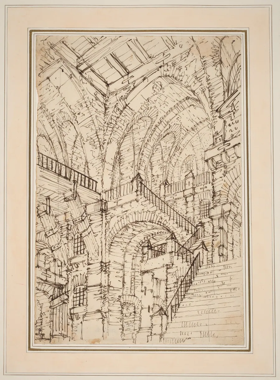 A Prison Interior with a Monumental Staircase by Vincenzo Mazzi