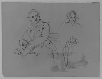 Portrait of Seated Man; Bust of Contemplative Dante; Child Leaning on a Woman's Lap (from Sketchbook)