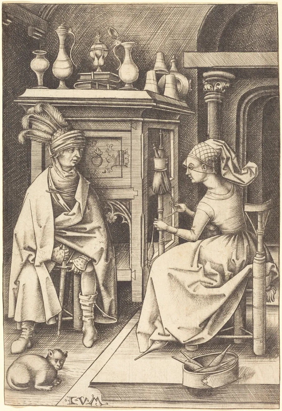 The Visit to the Spinner by Israhel van Meckenem