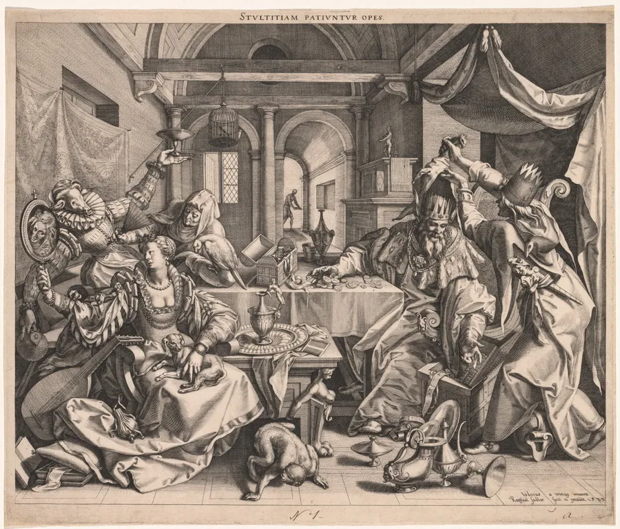 Stultitiam patiuntur opes (Wealth permits Stupidity), or, Allegory of Wealth, Lust, and Stupidity by Joos Van Winghe