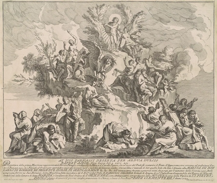 The Prima Macchina for the Chinea of 1739: Mount Parnassus with Apollo, the Muses, and Pegasus by Miguel de Sorellò