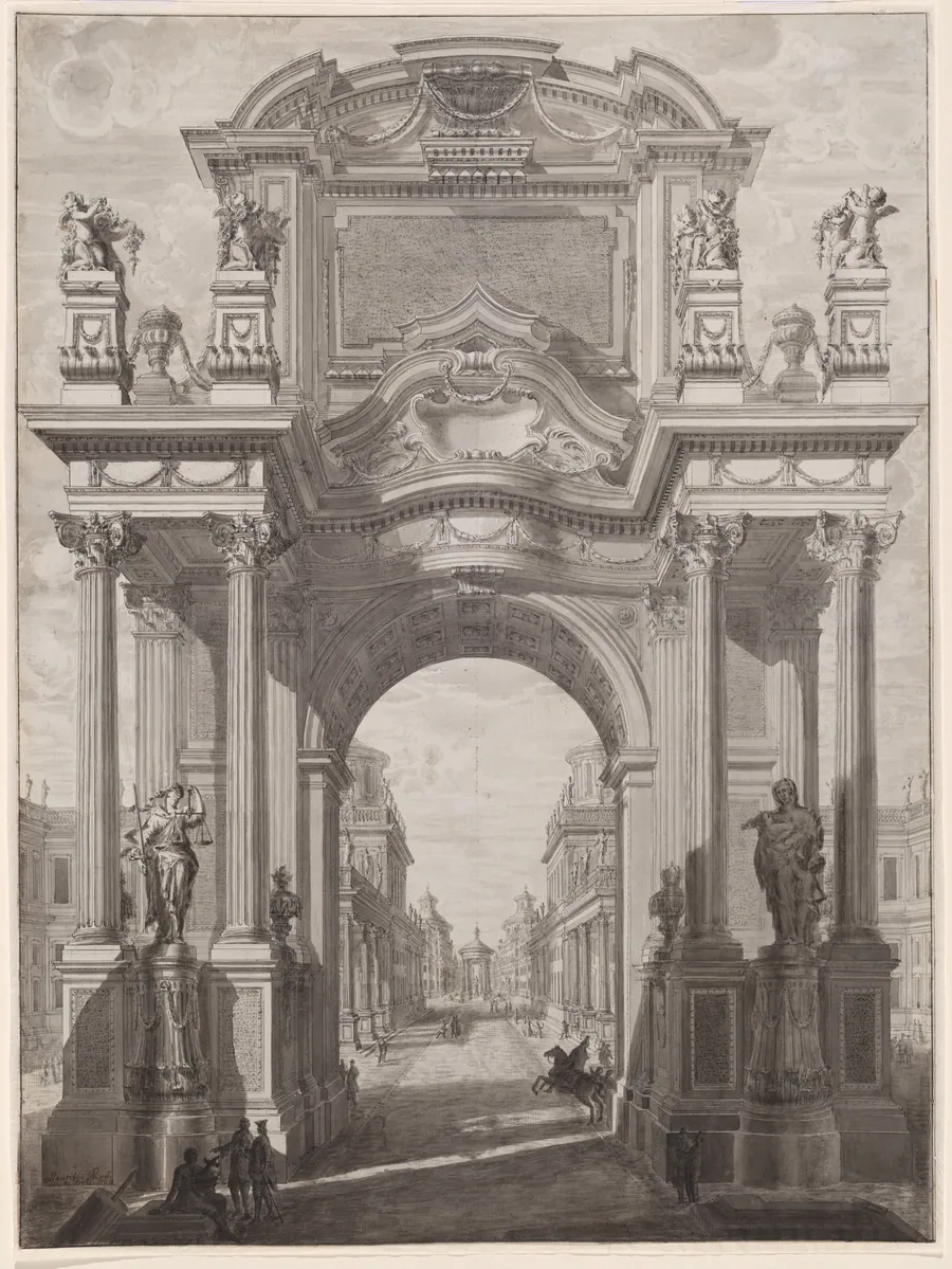 An Architectural Capriccio with a Triumphal Arch by Maurizio Pedetti