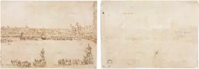 A Procession of Triumphal Cars in the Piazza San Marco, Venice, Celebrating the Visit of the Conti del Nord (recto); Three Sketches of Arches (verso)