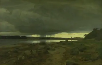 Regnvejr over stranden ved Kalø Vig