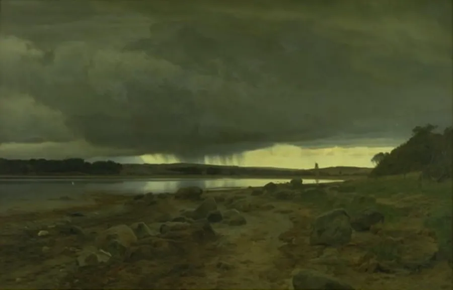 Regnvejr over stranden ved Kalø Vig by Janus la Cour