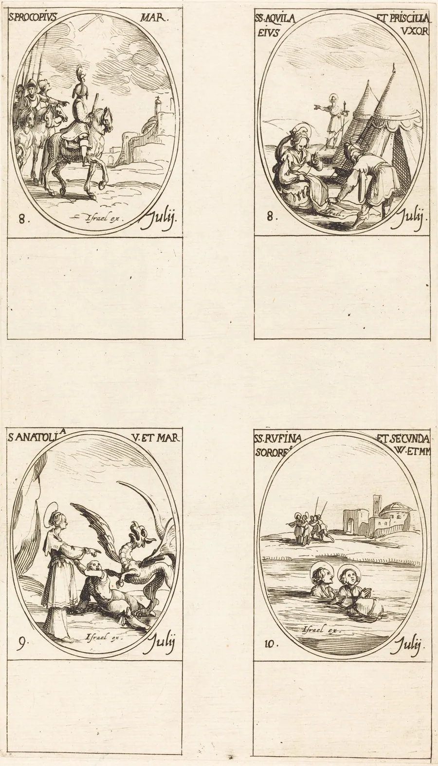 St. Procopius; Sts. Aquila and Prisca; St. Anatolia; Sts. Rufina and Secunda by Jacques Callot
