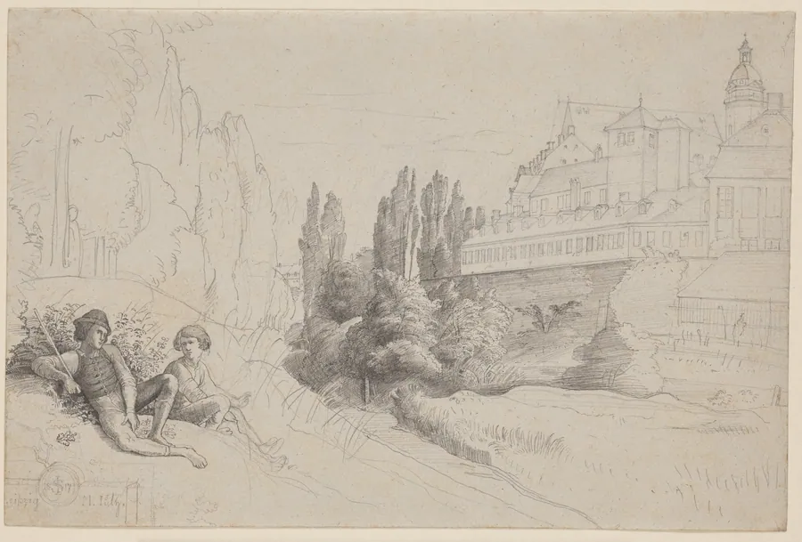 View across the Moat towards the Thomasschule and the Thomaskirche in Leipzig by Julius Schnorr von Carolsfeld