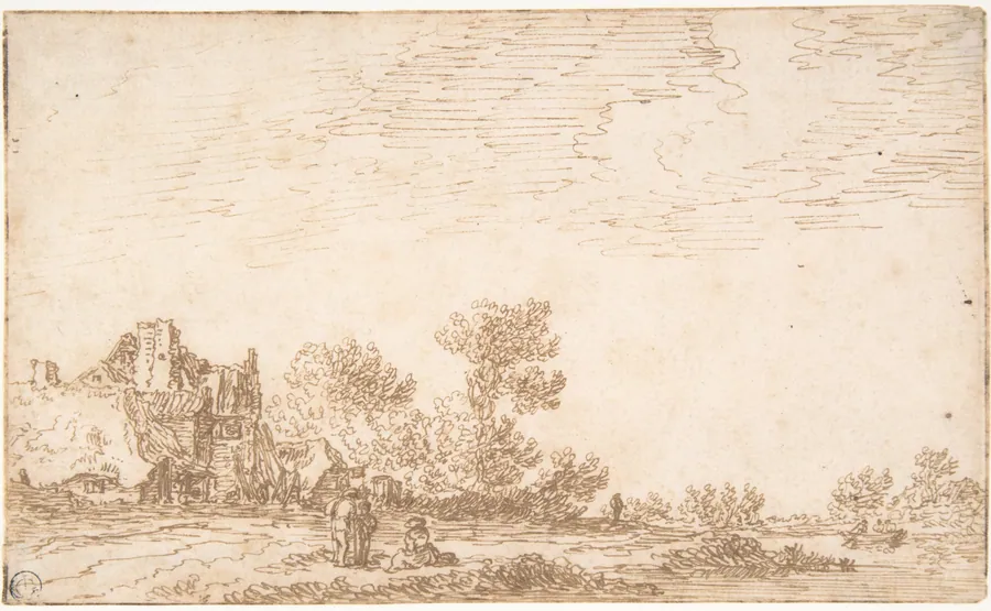 Landscape with River and Three Figures by Jan van Goyen