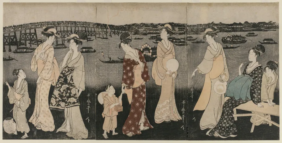 Enjoying the Evening Cool Along the Sumida River by Kitagawa Utamaro