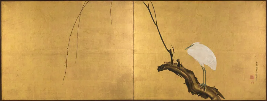 Heron on a Willow Branch by Maruyama Ōkyo