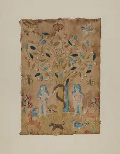 Adam & Eve Embroidered Picture