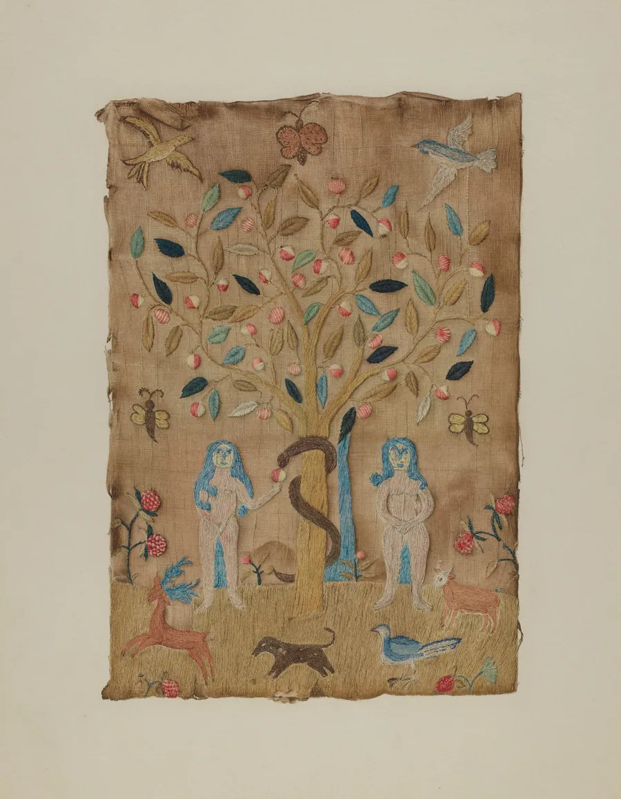 Adam & Eve Embroidered Picture by Martha Elliot
