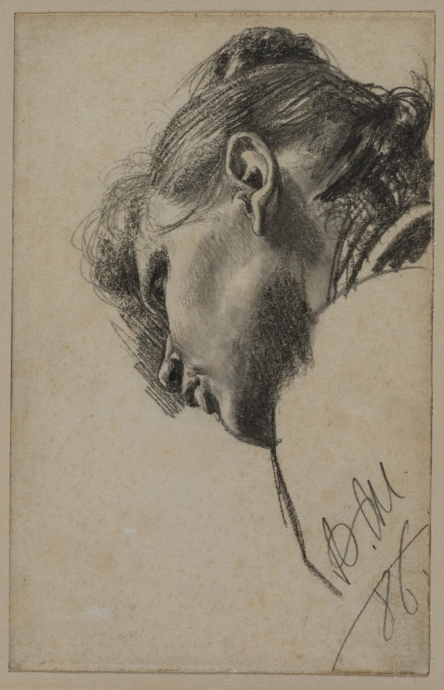 Head of a Young Woman Seen from Below by Adolph von Menzel