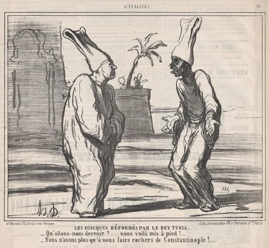 Eunuchs Reformed by the Bey of Tunis, from 'News of the Day,' published in Le Charivari, January 18, 1860 by Destouches