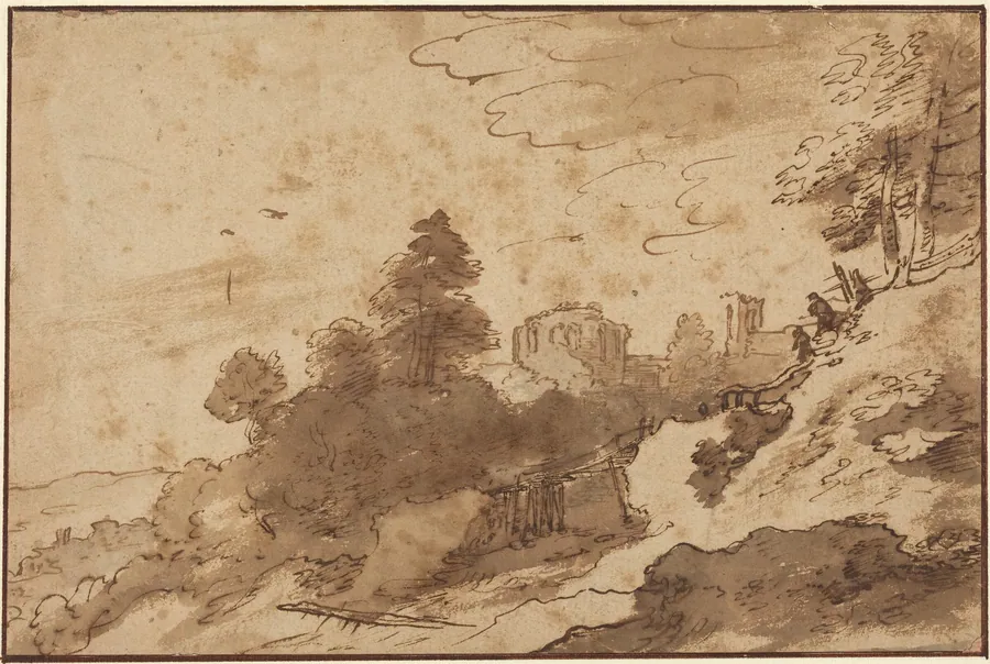 Landscape with Bridge and Ruins in Background by Pieter Dircksz Santvoort