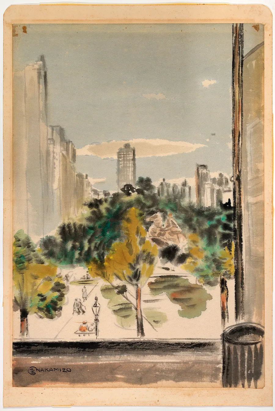 Central Park Plaza by Fugi Nakamizo, born Fukuiken, Japan 1895-died ca. 1950