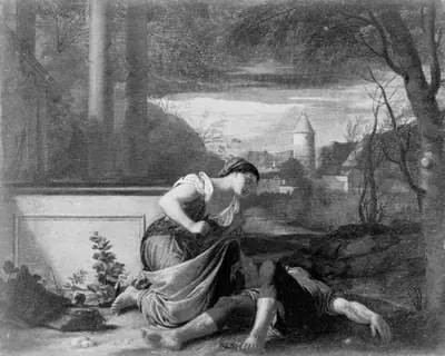 Thisbe dræber sig ved Pyramus' lig