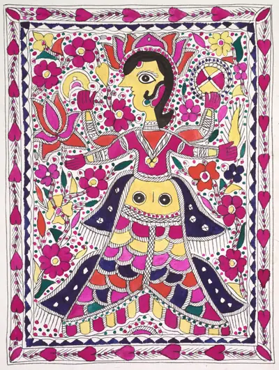 Four-armed goddess, with hearts in margin