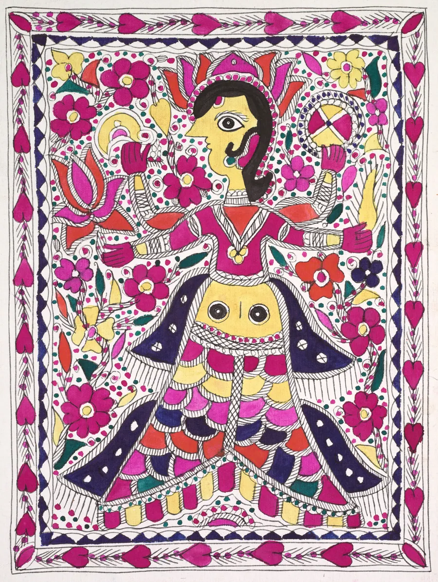 Four-armed goddess, with hearts in margin