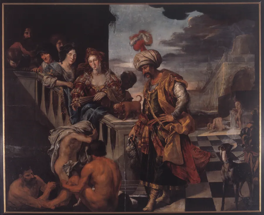 En tyrk med følge. Badning i en orientalsk havn by Isaacsz., Pieter